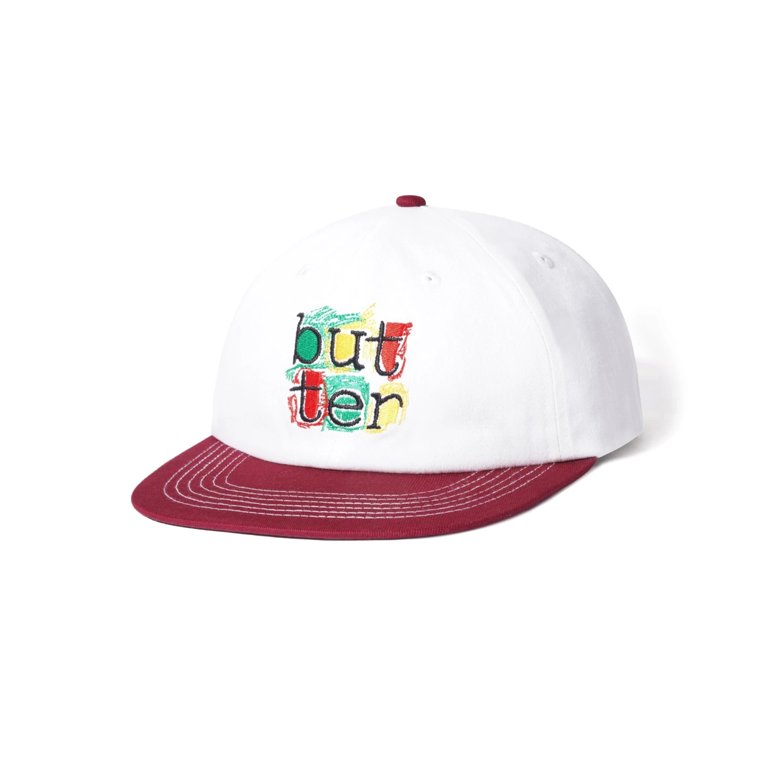 Scribble 6 Panel Cap, White / Burgundy 1 Scribble 6 Panel Cap, White / Burgundy